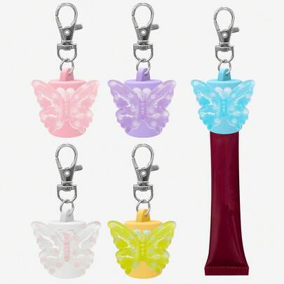 1个唇彩钥匙扣，带便携式硅胶盖的润唇膏钥匙扣，时尚配饰，可挂在钱包、钥匙、背包和衣服上。