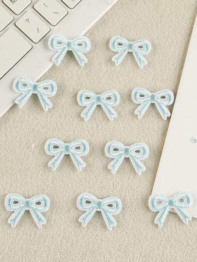 10pcs Blue Bow Embroidered Patches, Versatile Polyester Ironing/Sewing Applique Trims, Suitable For DIY Clothing, Bags, Shoes, Curtains, Hats, Home Decor Accessories