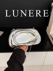 1个闪亮银色简约休闲复古优雅手提包，链条单肩斜挎包，适合派对，复古硬币装饰 - 亮銀色 - 查看 5