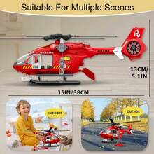 3-7 Years Old Boys' Toy, 15 Inch Firefighter Rescue Helicopter Toy With Lights, Sounds And Hanging Tray, Toddler Gift - Multicolor - View 11