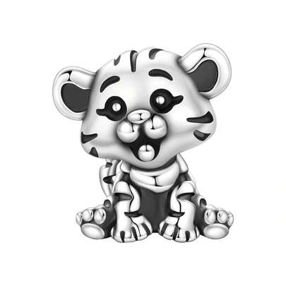 CYMYSS 1件可爱卡通风格925镀银虎纹串珠吊坠，造型可爱，适合日常佩戴或作为节日礼物