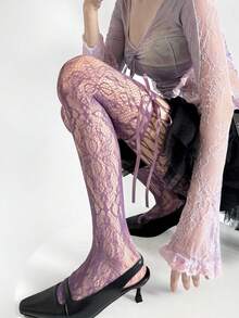 1pc Slimming Sheer Black Stockings, Sexy Fishnet Tights, Thin Lace Hollow-Out Pantyhose - Multicolor - View 10