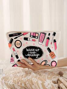 一款时尚化妆旅行包，饰有化妆图案 - 轻便可折叠拉链袋，适合收纳化妆品、洗漱用品和文具，易于擦拭清洁，是送给女士和化妆爱好者的理想礼物。化妆包、化妆品收纳包、洗漱包、化妆品储藏袋、化妆袋、洗漱旅行包、旅行必备品、女性旅行礼物 - 彩色 - 查看 12