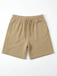 2pcs Men's Diamond Texture T-Shirt And Shorts Set, Casual Commuter Comfortable Minimalist - Khaki - View 6