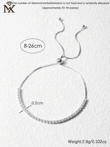 SYMFNY 1pc Minimalist Elegant 925 Sterling Silver 2mm Cubic Zirconia Bead Adjustable Bracelet, Niche Luxury Versatile Daily Wear & Gift Jewelry - Silver - View 6