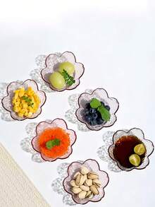 Juego de platos para salsa con flor de cerezo rosa, platos de plástico de cristal con flor de cerezo para aperitivos, helados y ensaladas, perfecto para condimentos y postres, plato de vidrio pequeño inspirado en Japón, cuenco para mojar, suministros de cocina, vajilla - Multicolor - Ver 7