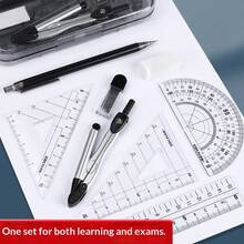 8pcs Transparent Plastic Geometric Compass And Ruler Set - Drawing Tool Kit, Suitable For School And Art Projects, School Supplies, Back To School Essential - Multicolor - View 2