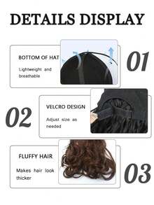 24英寸长卷发假发，棒球帽款式，一体式高温合成纤维可调节女士假发，适合万圣节、音乐节、派对等场合。 - 彩色 - 查看 8