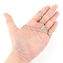 2pcs Minimalist Bow & Letter Pendant Necklace, Stainless Steel Lip Chain For Women - Silver - View 3