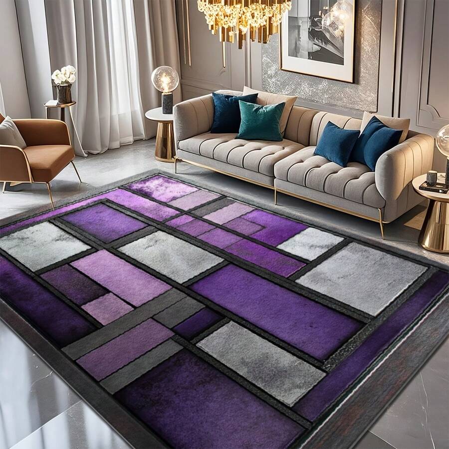 Luxury Carpet - Plush Softness & Elegant Purple/Gray/Black/White/, Non-Slip Backing For Living Room, Bedroom, Office, Cafe - Machine Washable - Large Area (2.16M²+) & Extra Long (70.87Inch+) Options - Modern Home Decor Carpet, Carpet For Bedroom, Large Rugs For Living Room Extra Large, Living Room Rugs Large Size, Round Area, Large Floor, Bedroom Carpet, Contemporary Design, Stylish Flooring, Highquality Weave, Durable, Versatile Mat, Interior Designers, Office Spaces - 彩色 - 查看 1
