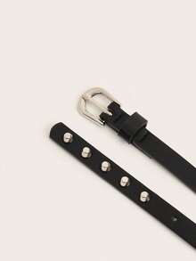 1条Y2K暗黑风格双层细腰带，加长款，配有朋克金属扣和铆钉，适合日常穿着 - 黑色 - 查看 4