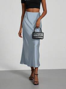 Chân váy maxi satin cạp chun co giãn thời trang nữ Se-Helo cho mọi mùa, mùa xuân. - Mây xanh - Xem 4