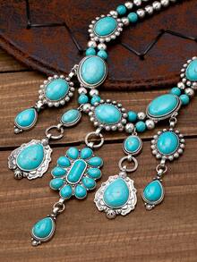 1pc Bohemian Vintage Western Style Exaggerated Geometric Oval Tassel Pendant Necklace, Suitable For Vacation, Party And Daily Wear - Tassel Pendant Necklace - View 6
