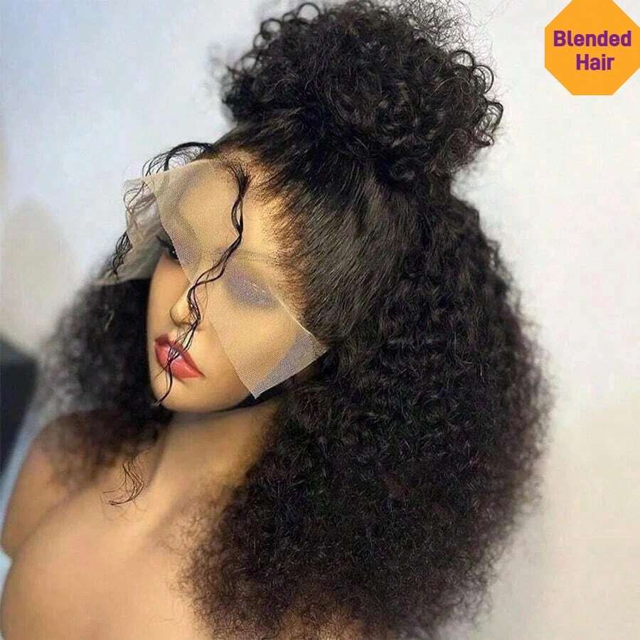 Tóc giả xoăn đen Jerry mật độ 180% 13x4 13x6 Lace Frontal không keo 4x4 5x5 Lace Closure cắt sẵn dễ đội nhổ sẵn nút tẩy trắng tóc bob ngắn xoăn chịu nhiệt sợi tổng hợp pha tóc thật có tóc con xung quanh cho nữ 10inch-34inch Lace cắt sẵn không keo cho 4*4 5x5