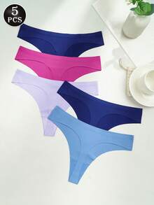 5pcs/Set Silky Sexy T-Back Seamless Elastic Thong Panties For Women, Low Waist - Multicolor - View 4