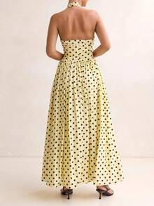 Women's Summer Yellow Polka Dot Halter Neck A-Line Maxi Dress Sleeveless Flowy Figure Flattering Party Casual Dress For Daily Beach Date Night Easy Gift - 黃色 - 查看 3