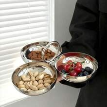 1pc Stainless Steel Tea & Snack Plate, Living Room Fruit, Candy, Appetizer, Dried Fruit Tray, Small Dish Food Platter - Silver - View 4
