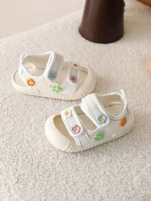 1 Pair Baby Girls' Sandals, Princess Style Versatile Closed Toe Breathable Non-Slip Summer New Toddler Walking Shoes - Beige - View 2