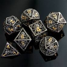 7pcs Hollow Octahedron Metal Polyhedral Dice Set, Suitable For Role-Playing Board Games - Black - View 2