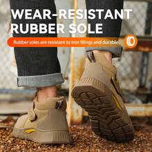 Khaki Men Steel Toe Welder Boots Slip Resistant Work Safety Shoes Men Four Seasons  Anti Slip Steel Toe Anti Puncture Brown Work Shoes Construction Industrial Work Safety Sneakers Men Indestructible Puncture Proof Work Boots For Men For Industrial And Construction Work, Welding Shoes, Toe Protection Slip-On Labor Protection Shoes - 卡其色 - 查看 6