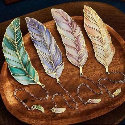 1pc Elegant Feather Design Metal Bookmark, Stationery Gift, School Supplies, Back To School Season
