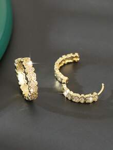 1 Pair Elegant Copper Geometric Round Hoop Earrings, Luxurious Sparkling Party & Date Night Gift For Women - Round - View 4