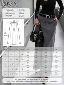 DONICY 女士纯色高腰直筒开衩铅笔裙，时尚复古优雅休闲百搭，适合日常穿着、商务场合、约会和聚会。 - 酒紅色 - 查看 5