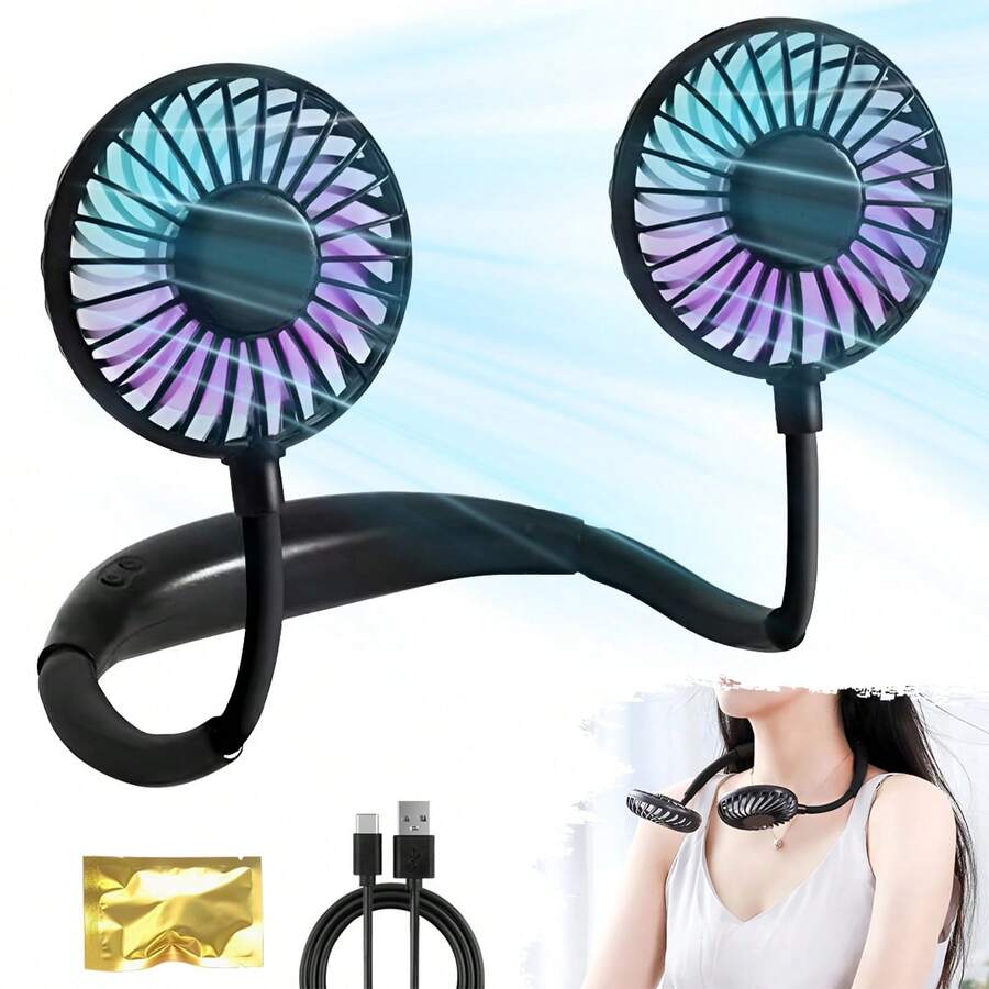 Neck Fan LED Neck Fan Upgraded Version 1200mAh Battery Capacity Long Battery Life Suitable For Students Office Outdoor Travel Holiday Essential Perfect Gift - 彩色 - 查看 1