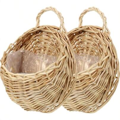 1/2 piezas Cesta colgante tejida a mano, con asa, adecuada para canasta de flores de boda, decoración del hogar, baño, cocina, dormitorio, sala de estar, exhibición de plantas de jardín, almacenamiento, canasta de flores de moda