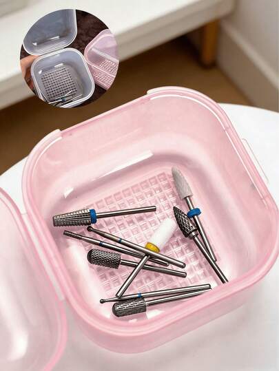 Nail Tool Sterilizer Box Plastic Container For Nail Art Accessories Tools, Portable Nail Drill Bits Sterilizer Tray With Strainer, Soaking Tray Clean Box Manicure Equipment