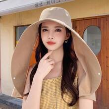 1pc Women's Large Shawl Sun Protection Beach Hat, Full Coverage Sun Protection Hat - Multicolor - View 3