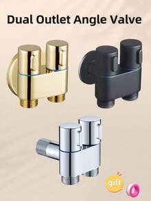 1pc Stainless Steel Dual Outlet Angle Valve - Space Saving Mini Valve With Universal Threads Suitable For Toilet Sprayer, Dual Control One Inlet Two Outlets (Black, Gold Available) - Type C Hardware Accessories - View 1