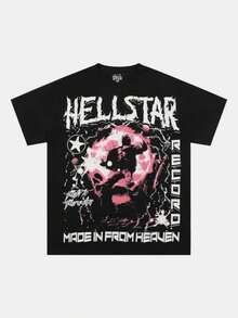 Hellstars Path To Paradise Pink Explosion Y2K Graphic T-Shirt,220g 100% Cotton,Round Neck Short Sleeve,Black Streetwear Essential For Summer Going Out,Unisex Style - Black - View 1