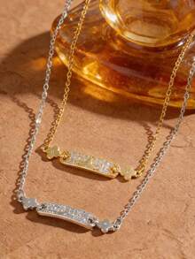 1件装奢华小众四叶花锁骨链，高端闪耀锆石项链，时尚设计，百搭钛钢项链，女士适用 - 項鍊 - 查看 1