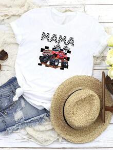 Women T-Shirt Print Monster Truck Mama T Shirt Jam Family Birthday Party Boy New Mom Baby Shower - trắng - Xem 1
