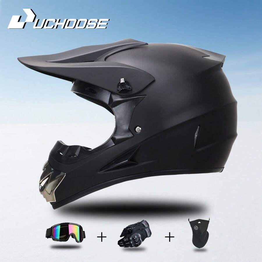DOT Adult Female Men Helmets Motocross Kask Cross Downhill Soporte Casco Off Road Helmet Racing Classic Motorcycle Original - Màu đen mờ - Bộ ba món - Xem 1