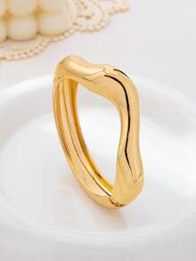 3件套极简几何不对称厚重纹理金色手镯套装，适合女性，厚实光滑哑光重金属锌合金材质 - 彩色 - 查看 8