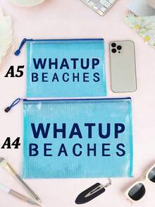 Mehrfarbige wasserdichte modische Mesh-Strandtasche, Kosmetiktasche mit "WHATUP BEACHES" Aufdruck, Strandthema, transparente Kosmetiktasche mit großer Kapazität, leichte Aufbewahrungstasche mit Sonnenschutz, Strandessentiell, Nylon-Reißverschluss Kulturbeutel, geeignet für Schwimmen, Strand, Tauchen und Sommerurlaub, Schulanfang für Studenten, Geburtstag, Feiertag, Party, Hochzeit (Brautjungfer) usw. Perfektes Geschenk und Souvenir - Verschiedenfarbig - Übersicht 9