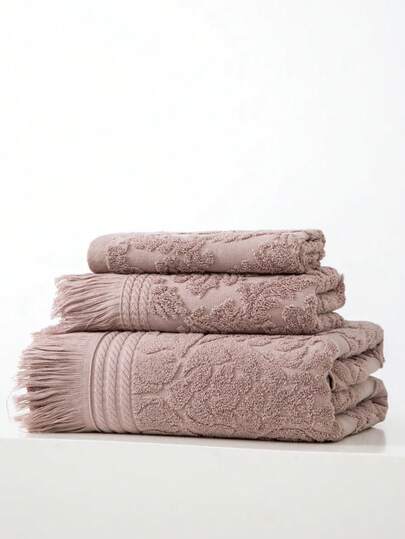 1pc Medium Bath Towel, 100% Cotton, Thin, Jacquard Floral Pattern, Brown, Rectangular 70*140cm, Suitable For Adults, Swimming, Bathing, Wrapping, Or 34*74cm Face/Hand Towel, 34*34cm Handkerchief, Quick-Drying, Absorbent, Soft, Suitable For Bathroom, Kitchen, Travel, Gifts, Gym, Beach, Hotel, Salon, Outdoor
