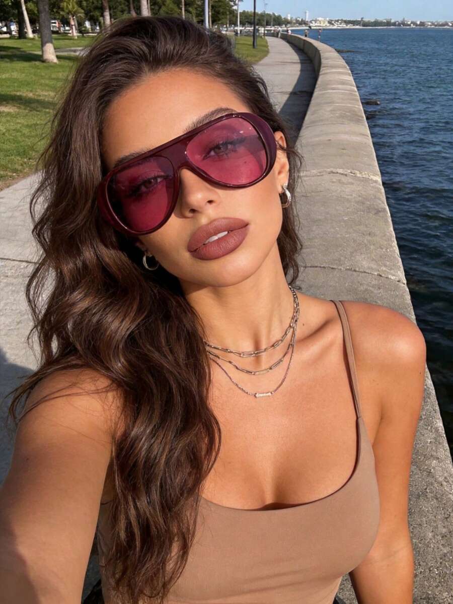 1pair Women Advanced Sense Unique Double Beam Design Pilot Frame All-Season Street Style Stylish Futuristic Hot Girl Style Fashion Eyeglasses For Women-Outdoor Casual Activities,Appointment Outfits,Bachelorette Party,Beach Accessories - 彩色 - 查看 1