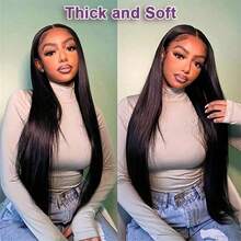 42 Inch 250% Density Glueless Wigs Straight Human Hair Human Hair Bleached Knots Upgraded Lace Front Wigs Pre Cut Straight 5x5 Glueless Lace Closure Wigs For Women Invisible Melt Skin - Natural Black - Xem 7