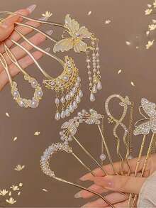 Kẹp tóc đính ngọc trai hình hoa, kẹp tóc búi tối giản kiểu Trung Quốc mới, phụ kiện tóc cho trang phục Hanfu và vũ công. - Nhiều màu - Xem 1