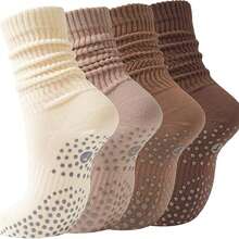 3 Pairs Women's Yoga Crew Socks With Non-Slip, Yoga Pilates Crew Socks, Suitable For Barre Hospital Grip Socks - Multicolor - View 2