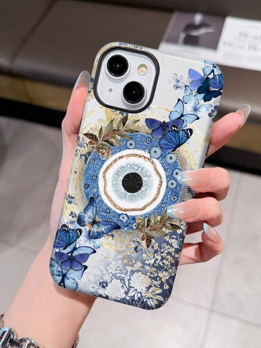 1pc Retro Flower, Butterfly, Evil Eye, Leaf Pattern Glossy 2-In-1 Filmstrip Phone Case, Fit For Samsung/ 11/12/13/14/15/16/17 Pro Max - Multicolor - View 1