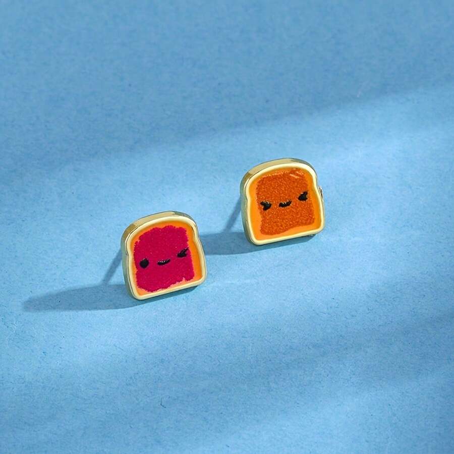 Sliced Bread Earrings Enamel Daily Jewelry Ear Stud Gift For Friends Fashion Refinement - Multicolor - View 1