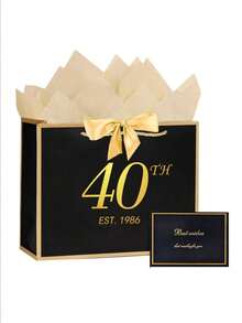 30/40/50/60/70岁生日纪念礼品袋，内含卡片和薄纸，男女皆宜；优雅的黑金周年纪念派对礼品购物袋，用于礼品包装；周年纪念派对礼品购物手提袋，适合40岁女性，兼具装饰性和创意性。 - 彩色 - 查看 4