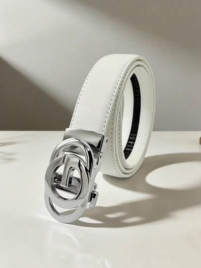 1pc Men's White Automatic Buckle Belt, Fashion Business Casual Belt, Wedding & Formal Wear Belt, Gift For Husband And Father