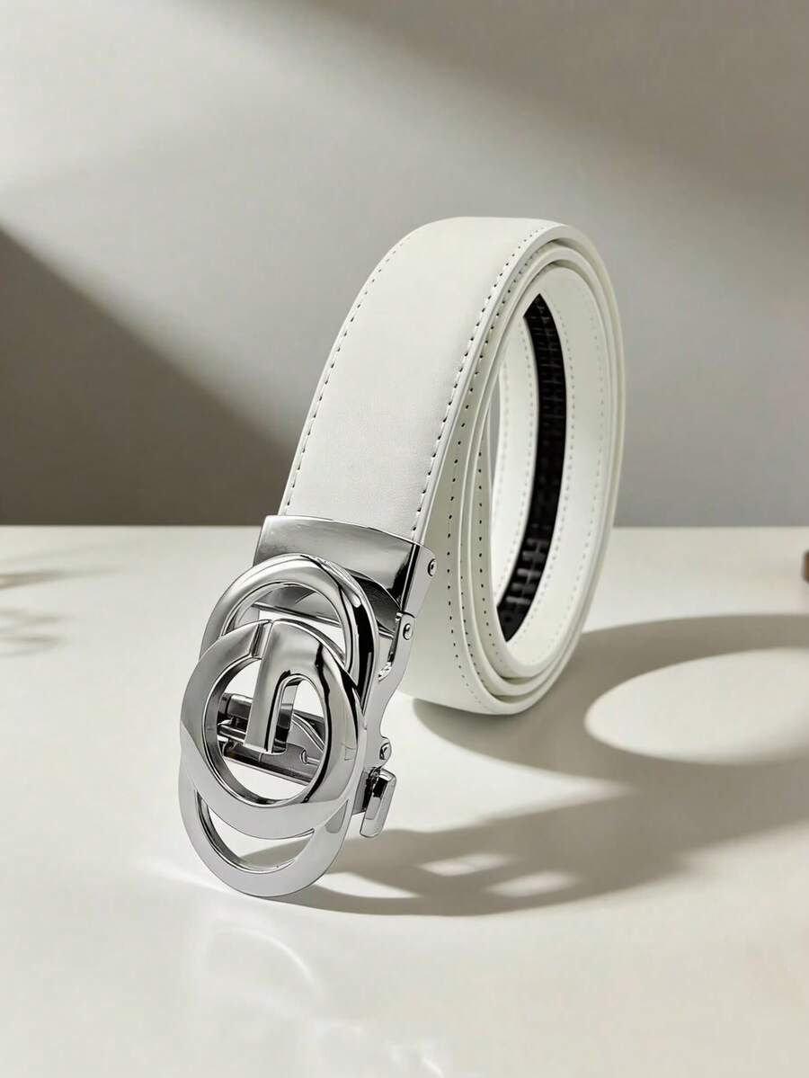 男士白色自动扣皮带，时尚商务休闲皮带，适合婚礼及正式场合，送给丈夫和父亲的礼物 - 彩色 - 查看 1