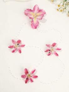 1pc 3D Flower Hair Clip, Pearl Chain Tassel, Fresh Floral Style, Suitable For Beach Vacation And Daily Wear - Multicolor - View 4