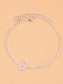 1pc Silver Bohemian Style Letter B Rhinestone Anklet, Women Summer Beach Holiday Ankle Chain - Silver - View 3